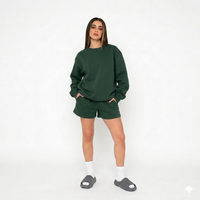 Ensemble 2 pièces décontracté pour femme : pull uni à col rond et short, écologique, respirant, coupe ample