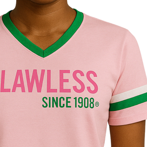AKA Flawless Style Founders Jersey Rose clair Col en V Manches courtes T-shirt de sport pour sororité grecque - Product Image 3