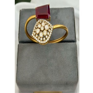 Stylish Brass Gold Plated Premium Quality Moissanite Polki Doublet Stone Openable <b>Charm</b> Women's Wedding Collection Party Wear - Product Image 1