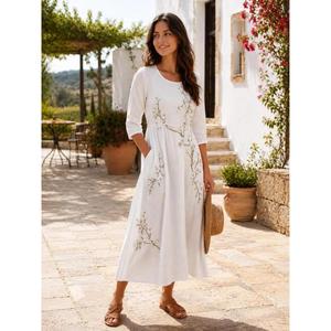 Multi Color Handmade A-Line Maxi <b>Dress</b> Three Quarter Sleeve O-Neck 100% Cotton Eco-Friendly Breathable Party Summer <b>Romantic</b> - Product Image 5