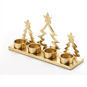 Wholesale Gold Metal <b>Christmas</b> <b>Tree</b> Candle Holder Holiday <b>Table</b> Centerpiece Handcrafted Iron 4-Cup Tealight Stand for Xmas Home - Product Image 1