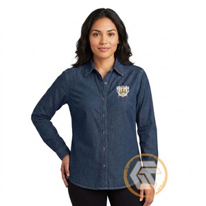 เสื้อเชิ้ตผู้หญิง ODM แขนยาวแบบแร็กแลน ปกคอปกติ สไตล์ลำลอง สำหรับชมรม SIGMA GAMMA RHO ผลิตจากผ้าฝ้าย 100% ผ้ายีนส์ - Product Image 3