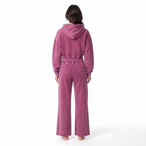 Conjunto de Sudadera con Capucha y Bolsillo Canguro con Cordón y Pantalones Jogger de Pierna Ancha para Mujer, con Lavado Ácido, Hombro Caído y Cremallera Completa, Venta al por Mayor Personalizada - Product Image 3