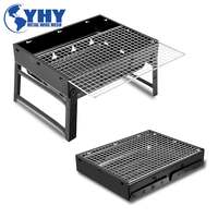 Gril épaissi pliant portatif BBQ petit gril à charbon de bois en acier noir