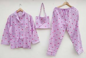 Robe de nuit 100% coton à manches longues, pyjama doux et léger, ensemble de vêtements de nuit en deux pièces pour femmes et hommes pour l'été - Product Image 4