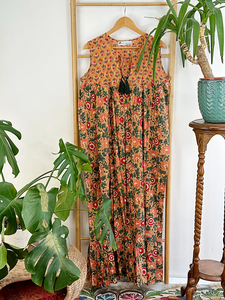 Robe longue élégante et confortable en pur coton imprimé bloc indien respirant été sans manches taille naturelle teint par cravate tissage vêtements de jour - Product Image 5