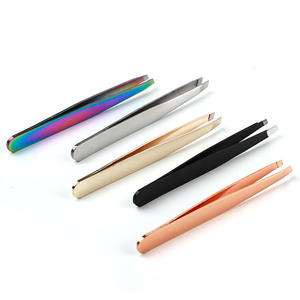 Prix d'usine, moins cher, professionnel, réutilisable, de haute qualité, en acier inoxydable, 1,2 mm, pince à épiler inclinée noire et or rose, ANAAIF - Product Image 4