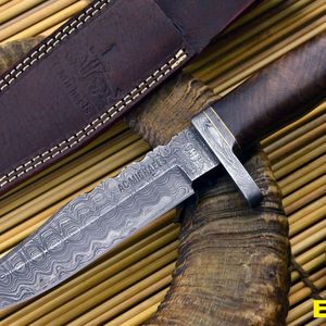 Couteau Bowie en acier Damas fait main, manche en bois, lame Bowie, couteau de survie pour l'extérieur - Product Image 6