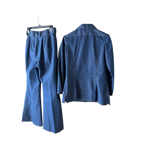 Ensemble 2 pièces en jean pour femme : haut long sans manches et pantalon à cheville, avec rivets décoratifs, couleur unie, style décontracté, coupe ample, toutes saisons - Product Image 2