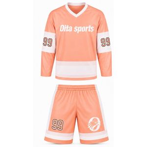 Men Coral Sublimated Ice Hockey Set Jersey Shorts Polyester Striped <b>Athletic</b> Team Sportswear Match Training Apparel - Product Image 1