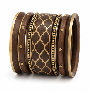 Wooden <b>Bangle</b> Set with Gold Accents Wooden <b>Bangle</b> <b>Bracelets</b> Women Girls Handmade Eco-Friendly Wall Hanging Unisex Traditional - Product Image 5