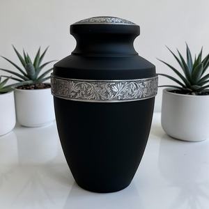 Black Aluminum Cremation Urn with Engraved Silver Band | Elegant <b>Memorial</b> <b>Keepsake</b> Urn - Product Image 1