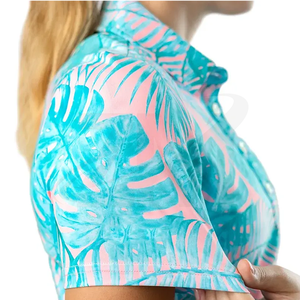 Streetwear Women's Tropical <b>Leaf</b> Print Polo Shirt Short Sleeve Casual Breathable 100% Polyester Woven Fabric - Product Image 4