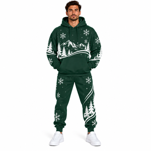 High Quality <b>Men</b> <b>Christmas</b> Tracksuit Graphic Printed Hoodie Sweatpants Set Solid Colour Custom <b>Men's</b> Holiday Jogger <b>Suit</b> - Product Image 1