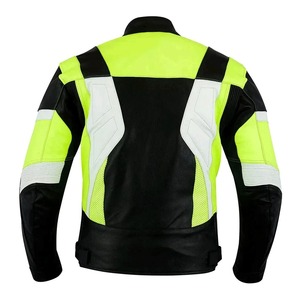 เสื้อแจ็คเก็ตมอเตอร์ไซค์หนังสีดำ เขียวสะท้อนแสง ขาว สำหรับผู้ชาย แขนยาว ระบายอากาศได้ดี ตัดสีสันแบบ Color Block ใส่ได้ทุกฤดู เหมาะสำหรับการขับขี่แข่งรถ - Product Image 2