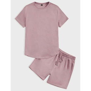 Ensemble de pyjama en coton uni pour homme, col rond, manches courtes, shorts, taille élastique, vêtements décontractés d'été, légers et respirants - Product Image 4