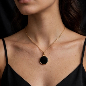 Collar con Colgante Clásico Redondo de Ónix Negro Natural de 20 mm, Chapado en Oro, Plata y Oro Rosa, Joyería de Piedras Preciosas, Regalo al por Mayor - Product Image 4