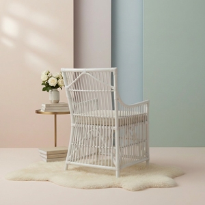 Fauteuil d'appoint rembourré en rotin naturel fait main, durable, amovible, écologique, en polyester, style scandinave moderne - Product Image 4