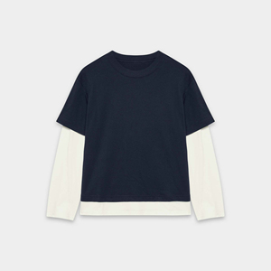 T-shirt pour femme à manches longues, col rond, coupe ample, extensible, respirant, en jersey uni avec appliques, double couche - Product Image 6