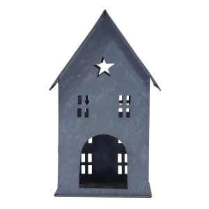 Portavelas de metal de gran venta con diseño de casa de pueblo, con ventanas detalladas, estilo rústico de granja, para velas votivas - Product Image 1