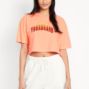 เสื้อยืดครอปแขนสั้นขายส่ง เสื้อผ้าออกกำลังกาย โยคะ เสื้อผ้าเซ็กซี่ 220GSM ระบายอากาศได้ดี ปักโลโก้ 3 มิติ เสื้อยืดโพลีเอสเตอร์สำหรับผู้หญิง - Product Image 4