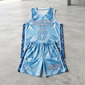 Ensemble de maillots de basket-ball personnalisés en sublimation bleu clair, motif géométrique, uniforme d'équipe, short d'entraînement à séchage rapide, vêtements en mesh - Product Image 1