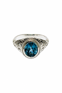 Anillo de Topacio Azul Londres en Plata de Ley 925 con Baño de Rodio y Engaste de Garra de Lujo KLSR12379 - Product Image 2
