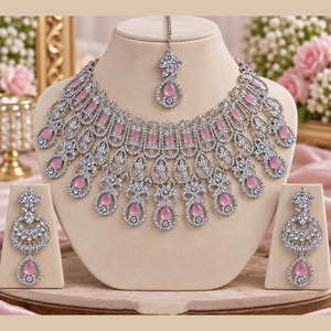 JeweleMarket Women's <b>Silver</b> Plated Crystal Rhinestone Ethnic Wedding Engagement Anniversary Party Gift <b>Necklace</b> <b>Earring</b> <b>Set</b> - Product Image 3