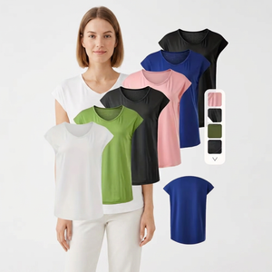 Camiseta de Manga Corta con Cuello Redondo para Mujer, Color Sólido, Ecológica, de Secado Rápido, Tejida en Poliéster, Informal, Corte Regular, para Todas las Temporadas - Product Image 5