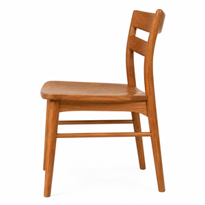Chaise de salle à manger scandinave en teck avec dossier en forme de pont, écologique, imperméable, durable, stable, design moderne, forme rectangulaire - Product Image 3