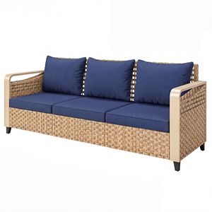 Divano da Esterno in Rattan Blu Scuro a 3 Posti con Cuscini Impermeabili per Giardino, Cortile, Portico o Luoghi Sportivi/Palestre - Product Image 1