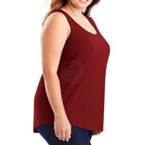 เสื้อกล้ามสีแดงเบอร์กันดี ไซส์พลัสสำหรับผู้หญิง แบบไม่มีแขน คอกว้าง ผ้าคอตตอนเจอร์ซีย์ เหมาะสำหรับออกกำลังกายในฤดูร้อน เสื้อแคมิโทป ผลิตตามสั่งจากโรงงาน - Product Image 2