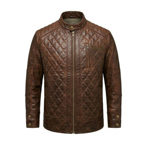 Veste en cuir marron matelassée en diamant pour homme Kadia, veste en cuir pour homme de haute qualité personnalisée - Product Image 6