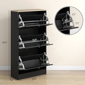 Moderno Armario Negro para Zapatos con 3 Cajones Abatibles y Estantes Ajustables para 18 Pares de Zapatos, Cajas y Organizadores - Product Image 3