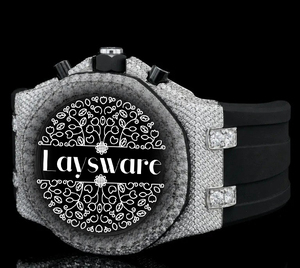 Montre de luxe en moissanite avec bracelet en caoutchouc et bijoux professionnels disponibles à la vente en gros - Product Image 6