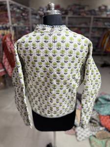 <b>Quilted</b> <b>Jacket</b> Women's Full Sleeve Stand Collar Printed Palm Tree <b>Pattern</b> Spring Lightweight Outerwear GIFT FOR HER - Product Image 6