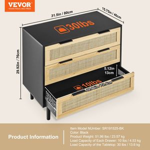 ตู้ลิ้นชักไม้สไตล์โมเดิร์น 3 ชั้น พร้อมตะกร้าหวายธรรมชาติ ตู้เก็บเสื้อผ้าสไตล์โบโฮ ตู้จัดระเบียบเสื้อผ้า - Product Image 2