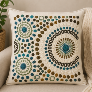 Funda de Cojín Decorativa de Lujo, Multicolor, Estilo Boho, Cuadrada, Bordada a Mano, 100% Algodón, Personalizable, con Cierre de Cremallera, para el Hogar - Product Image 1