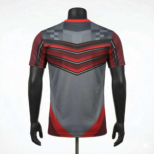 T-shirt à manches courtes pour homme, motif géométrique rouge et noir, col en V, séchage rapide, tricoté, sportif, coupe classique - Product Image 2