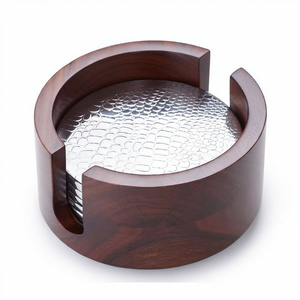 Metal <b>Silver</b> Plated <b>Coaster</b> 6 Piece Set With Wooden Holder Drink <b>Coasters</b> for Coffee Table and Table Protection Drink <b>Coasters</b> - Product Image 1