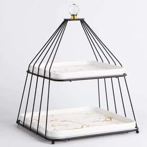 Atractivo Soporte de Pastel de Tres Niveles de Metal y Mármol para Regalos y Servir Invitados en Ocasiones Festivas, Procedente de la India - Product Image 2