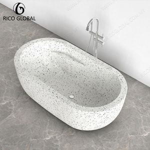 Bañeras Ovaladas Independientes de Piedra Sólida Contemporánea, Terazo con Acabado Pulido Elegante, Bañera Independiente Moderna - Product Image 3