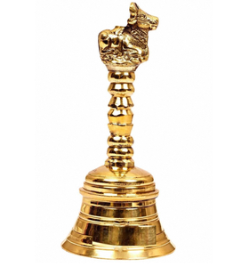 Gold Polished Brass Handle Bell with Nandi For Worship At Bilk Price Heavy Duty Brass Hand Bell with Clear Sound Decorative - Product Image 1
