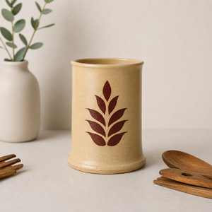 Portautensilios de Cerámica Terracota con Motivo Impreso, Acabado de Pared Gruesa, Resistente al Calor, Base Estable, Organizador de Almacenamiento para Encimera de Cocina - Product Image 1