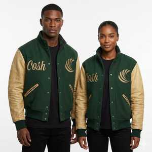 Chaqueta Universitaria de Béisbol Letterman, Cuerpo de Lana, Mangas de Cuero, Bordado Personalizado, Fabricante Mayorista COSH INTERNATIONAL - Product Image 1