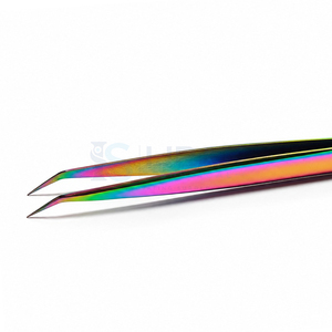 Pince à épiler professionnelle en acier inoxydable arc-en-ciel en forme de L pour extensions de cils, outil de précision pour isolation de cils et maquillage - Product Image 3
