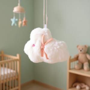 Ornamento Decorativo a Forma di Nuvola ILAN 6x7cm Morbido Bianco con Fiocco Rosa per Decorazione Cameretta - Product Image 2