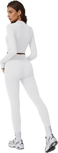Ensemble de yoga 2 pièces blanc pour femme : haut court zippé et leggings taille haute respirants en Spandex et Polyester pour la gym - Product Image 6