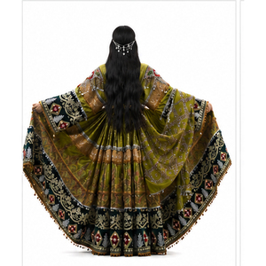 Vestido Tradicional Indio Pakistaní Lehenga para Mujer, Largo hasta el Suelo, Vestido de Novia Bordado a Mano, Verde y Negro, Ropa Étnica, Vestido Afgano - Product Image 2