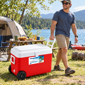Grande glacière portable de 60 L avec roues pour aliments, boissons, camping, pêche et pique-nique, glacière d'extérieur de 60 L avec roues - Product Image 2